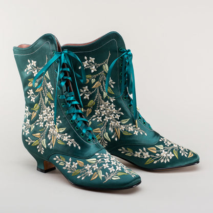Flora Embroidered Boots Wide (Emerald Green)