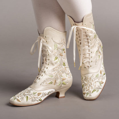 Flora Women's Embroidered Boots (Ivory)