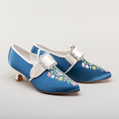 Primrose 18th Century Shoes (Blue/Ivory)
