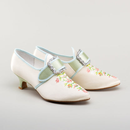 Primrose 18th Century Shoes (Ivory/Celadon Green)