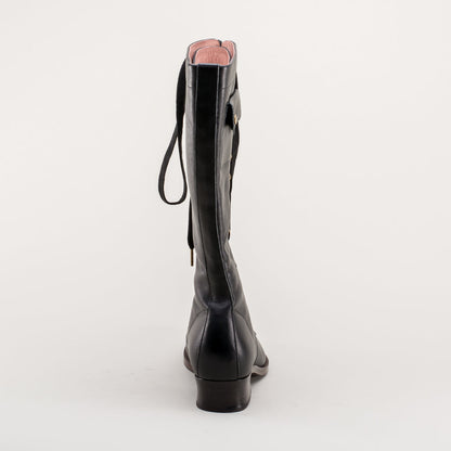 Bessie Vintage Aviator Boots (Black)