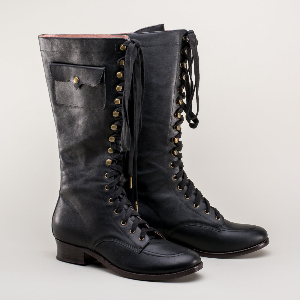 Bessie Vintage Aviator Boots Wide (Black)