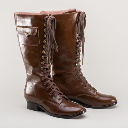 Bessie Vintage Aviator Boots Wide (Brown)