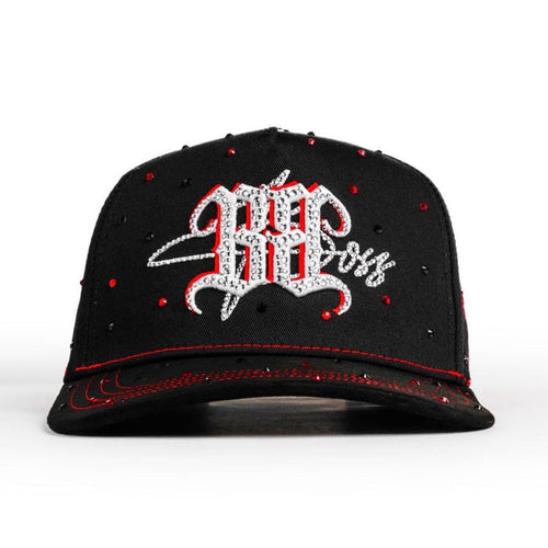Bigg Boss Black & Red Rhinestone Rose Snapback Hat