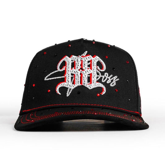 Bigg Boss Black & Red Rhinestone Rose Snapback Hat
