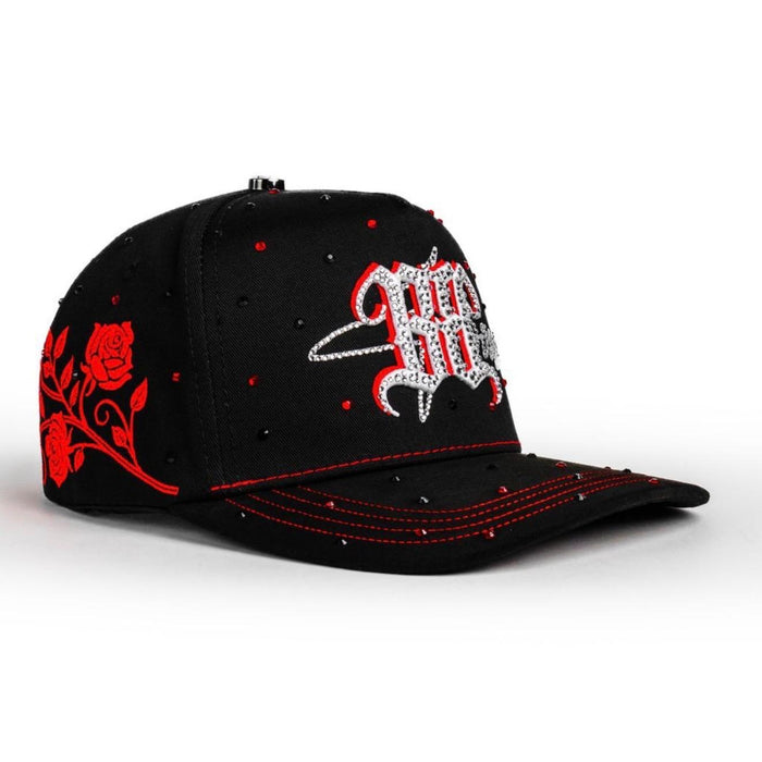 Bigg Boss Black & Red Rhinestone Rose Snapback Hat