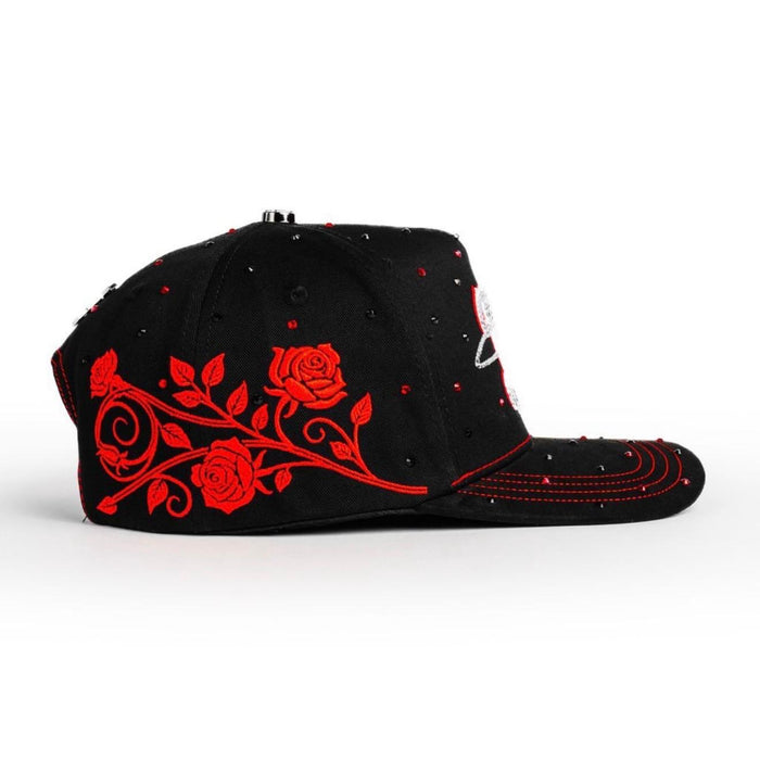 Bigg Boss Black & Red Rhinestone Rose Snapback Hat