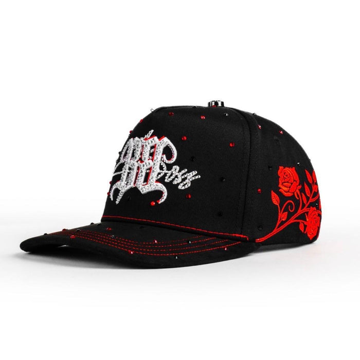 Bigg Boss Black & Red Rhinestone Rose Snapback Hat