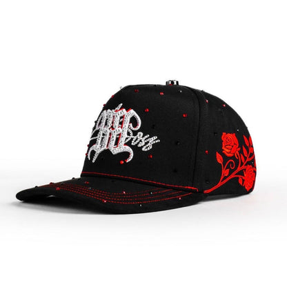 Bigg Boss Black & Red Rhinestone Rose Snapback Hat
