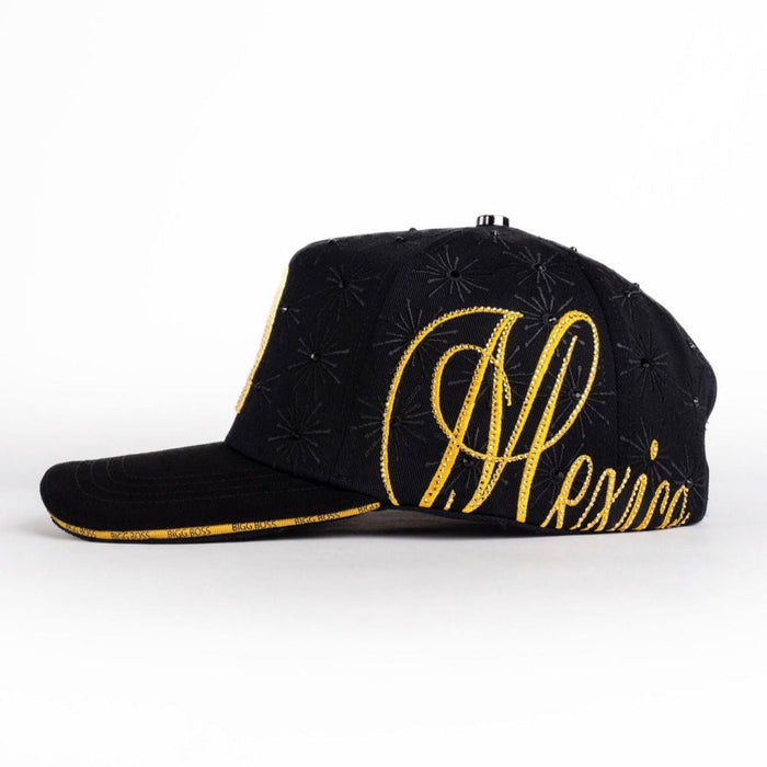 Side profile of Bigg Boss Mexico snapback with oversized embroidery