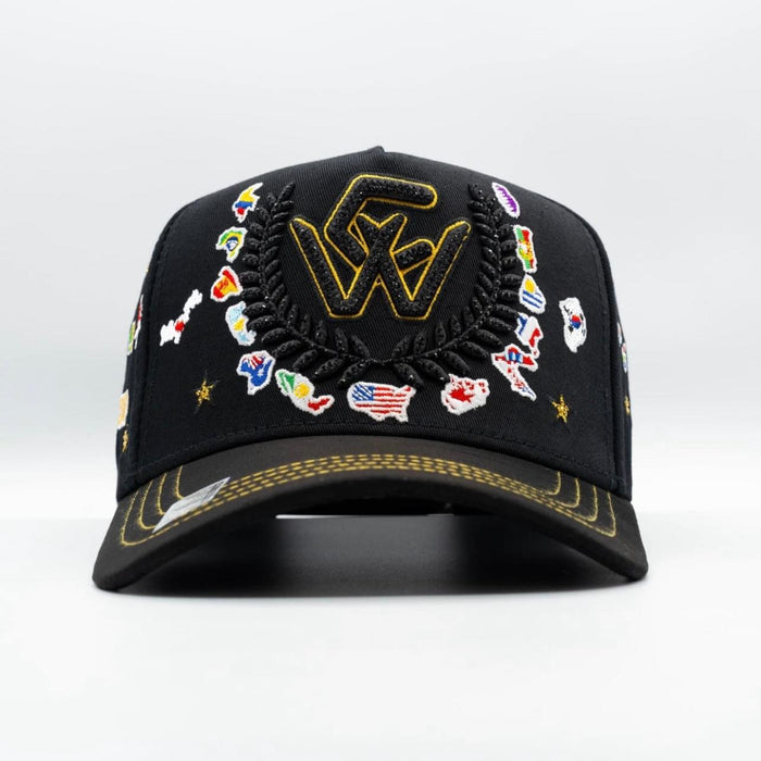 Bigg Boss WC 2026 International Flags Snapback Hat – Black & Gold