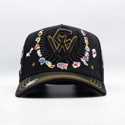 Bigg Boss WC 2026 International Flags Snapback Hat – Black & Gold