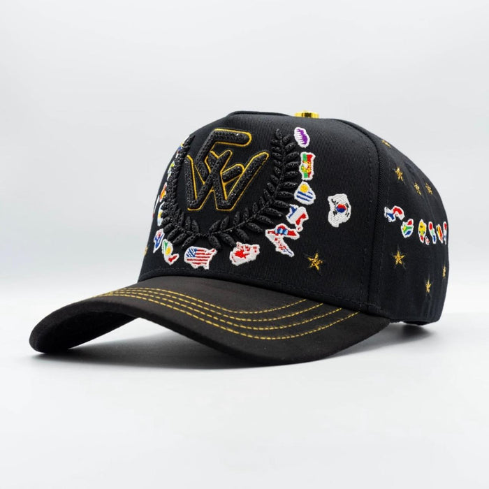 Bigg Boss WC 2026 International Flags Snapback Hat – Black & Gold