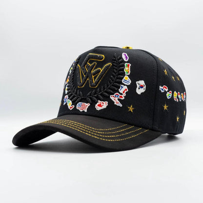 Bigg Boss WC 2026 International Flags Snapback Hat – Black & Gold