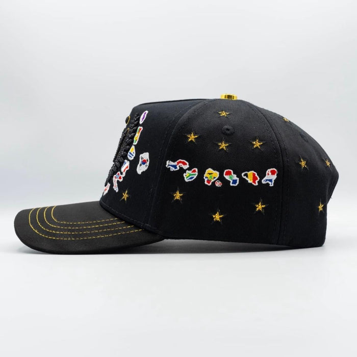 Bigg Boss WC 2026 International Flags Snapback Hat – Black & Gold