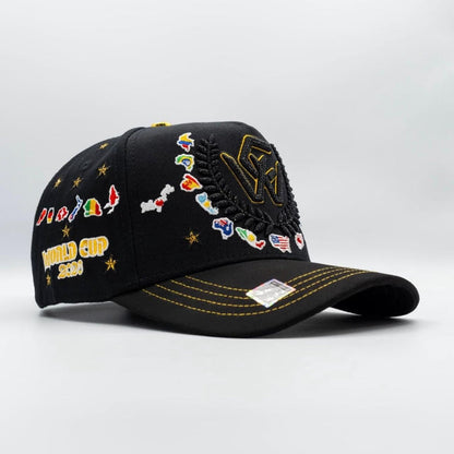Bigg Boss WC 2026 International Flags Snapback Hat – Black & Gold