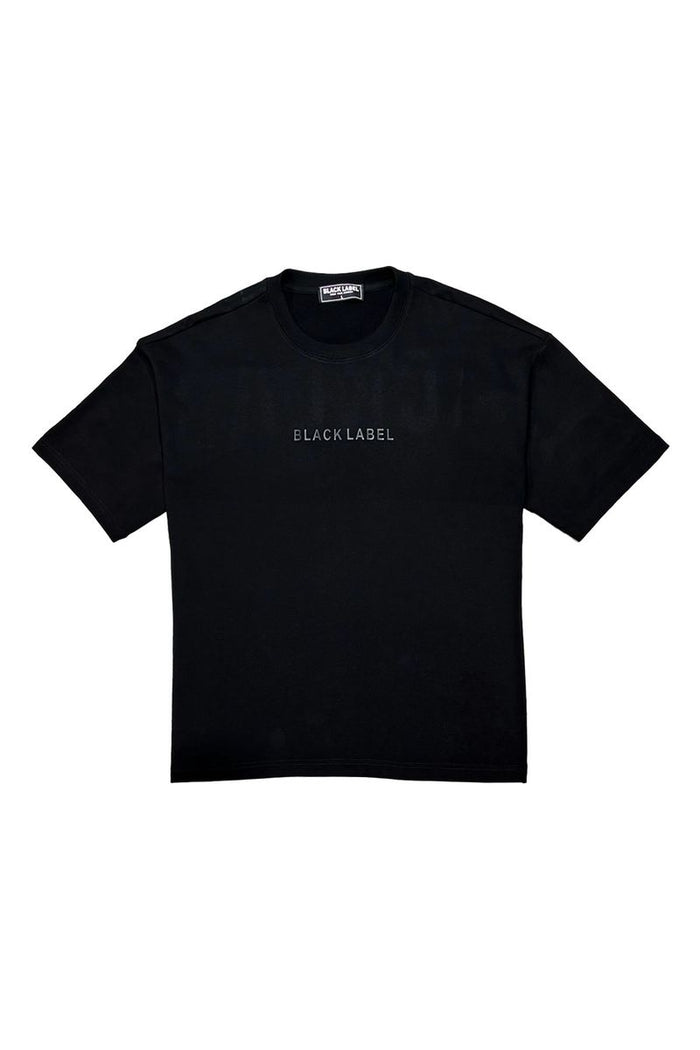 Black Label Black Studio T-Shirt in black, casual tee with logo detail, made by Black Label, front view showing fit and design.