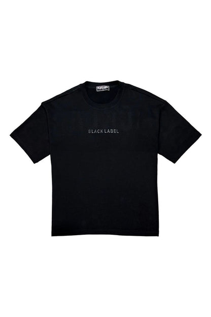 Black Label Black Studio T-Shirt in black, casual tee with logo detail, made by Black Label, front view showing fit and design.
