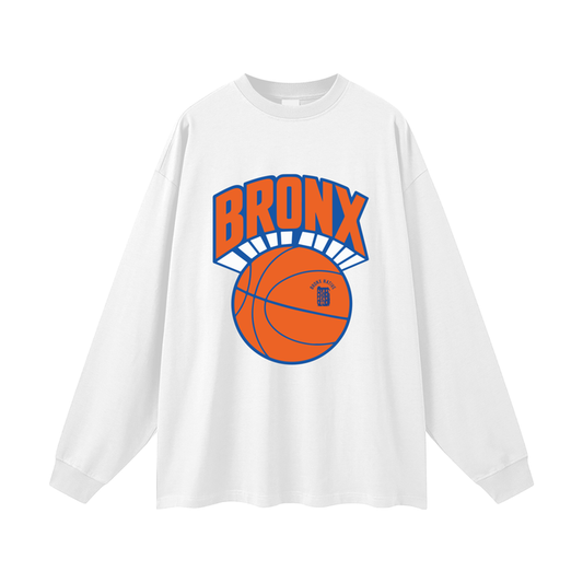 Bronx Basketball 2026 Finals Collection Oversized Unisex Long Sleeve T-Shirt by Bronx Native for New York basketball Finals energy and Bronx streetwear pride