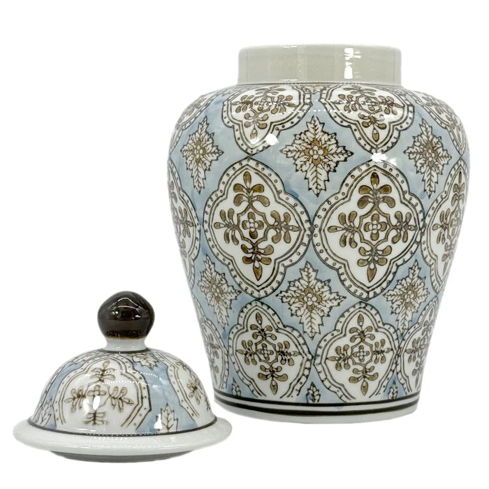 Brown Geometric Chinoiserie Jar
