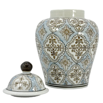 Brown Geometric Chinoiserie Jar