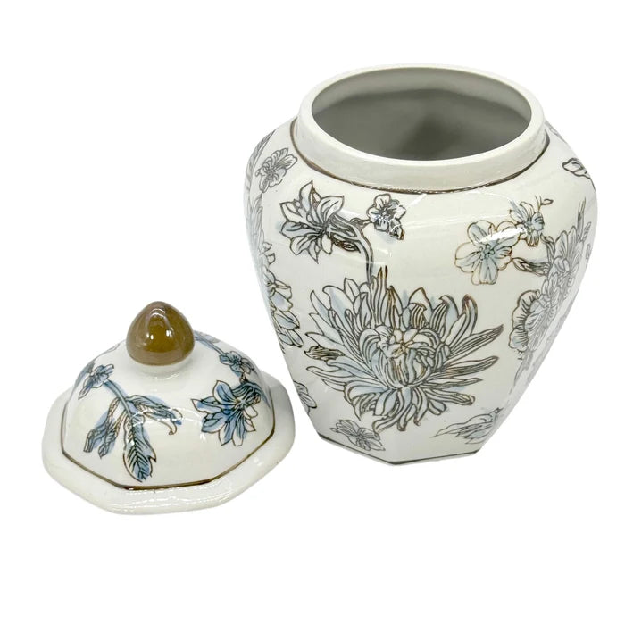Brown/Light Blue Floral Chinoiserie Jar