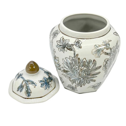 Brown/Light Blue Floral Chinoiserie Jar