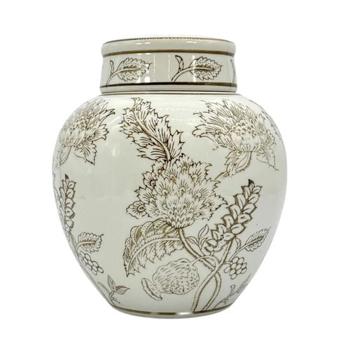 Brown/White Chinoiserie Jar