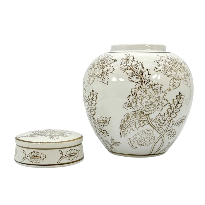 Brown/White Chinoiserie Jar