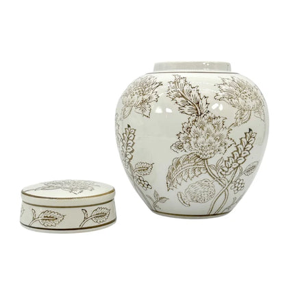 Brown/White Chinoiserie Jar