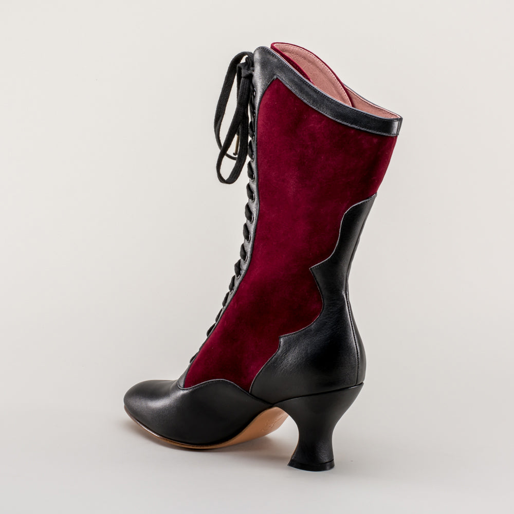 Camille Edwardian Boots (Burgundy/Black)
