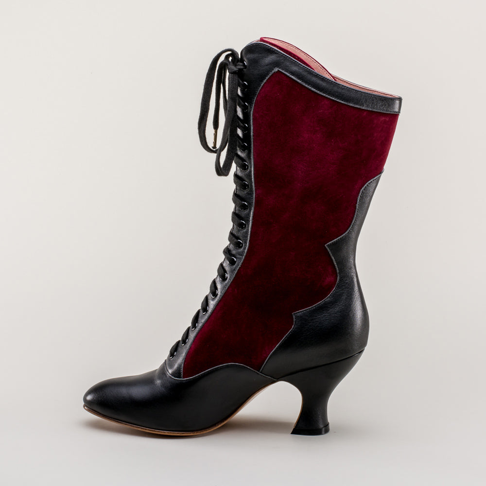 Camille Edwardian Boots (Burgundy/Black)