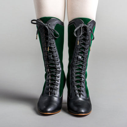 Camille Edwardian Boots (Black/Green)