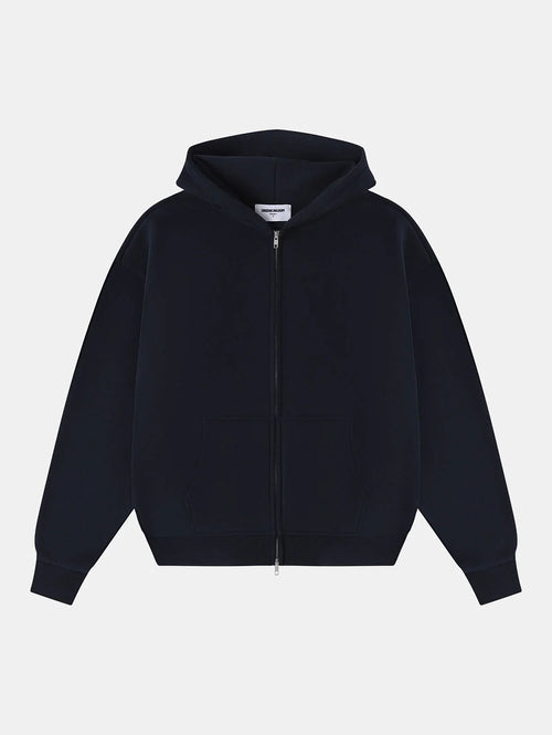 360 GSM CROPPED FIT 'NAVY BLUE' ZIP-UP HOODIE