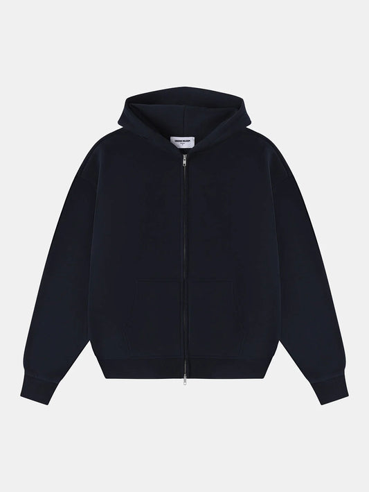 360 GSM CROPPED FIT 'NAVY BLUE' ZIP-UP HOODIE