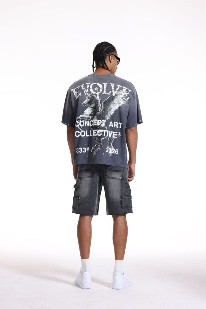 Concept LA 'Evolve’ premium grey wash T-shirt with soft fabric, displayed flat showing the front design and fit.