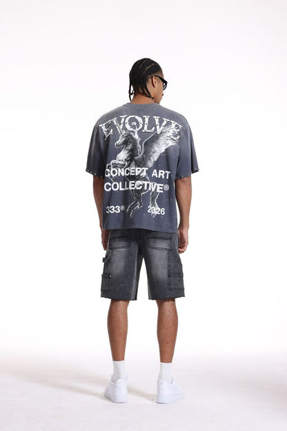 Concept LA 'Evolve’ premium grey wash T-shirt with soft fabric, displayed flat showing the front design and fit.