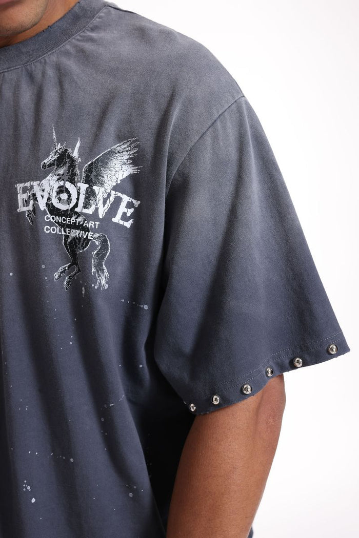 Concept LA Evolve premium grey wash T-shirt with logo front view, casual fit, soft fabric, and stylish design.
