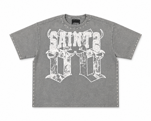 Copper Rivet men's gray acid wash oversized crop T-shirt with frayed hem, casual and stylish men's fashion top.