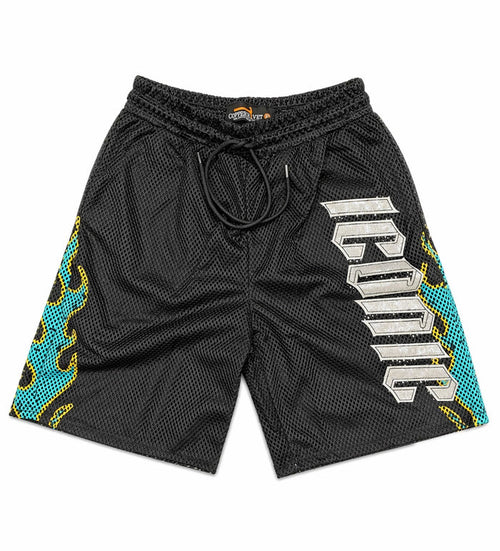 Copper Rivet men's black mesh shorts featuring a modern design with a comfortable fit and stylish look.