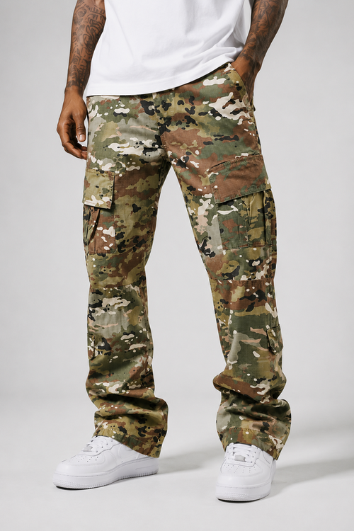 Copper Rivet men's vintage wash ripstop denim relaxed cargo pants with multiple pockets and sturdy construction.
