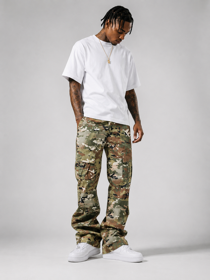 Copper Rivet men's vintage wash ripstop cargo pants, relaxed fit denim with multiple pockets and rugged style.