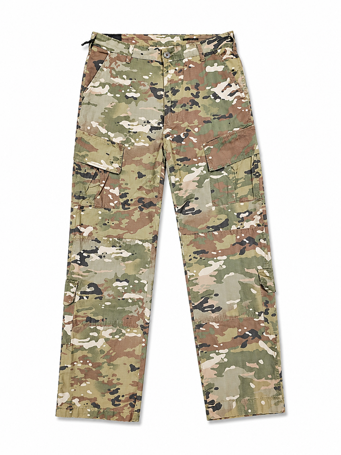 Copper Rivet men's vintage wash ripstop relaxed cargo pants with multiple pockets and rugged denim fabric, relaxed fit.