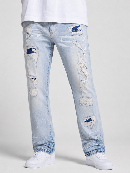 Copper Rivet Rip & Repair denim pants in LSB with distressed details, featuring rip and repair design on classic blue denim.