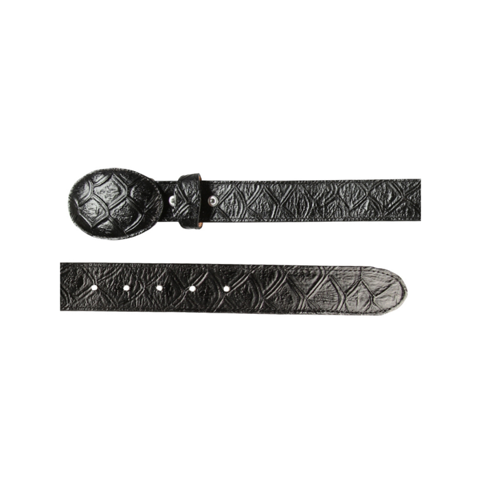 Black leather belt with embossed pattern