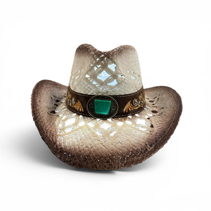 Cowboy Hat With Woven Vegan Suede & Stud Band -Ivory