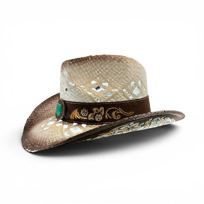 Cowboy Hat With Woven Vegan Suede & Stud Band -Ivory