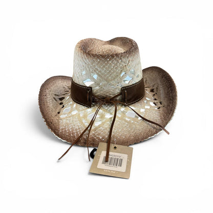 Cowboy Hat With Woven Vegan Suede & Stud Band -Ivory