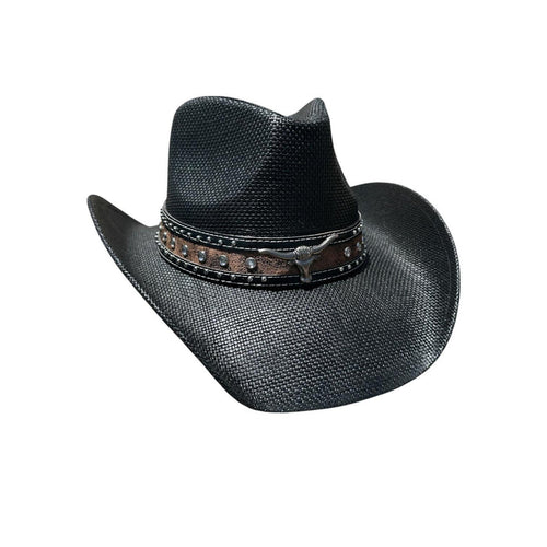 Cowboy Hat With Woven with Stud Band -Black