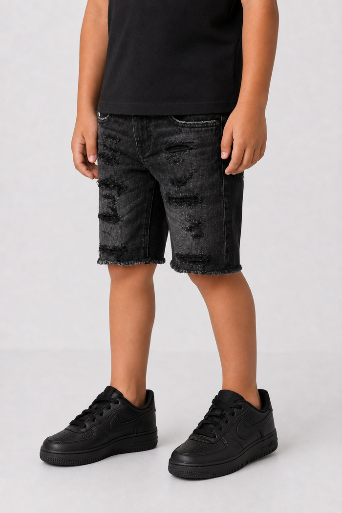 Jordan Craig Kids Arlington denim shorts in black shadow, soft fabric, and casual fit for kids.